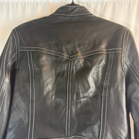 Bernardo Black Genuine Leather Zip up V front Biker Jacket Women's Size:L - Picture 14 of 16
